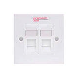 Premium Line 121122210 Right-angle 90° Entry 86×86 Snap-In w/-Shutter 2-Port Faceplate White